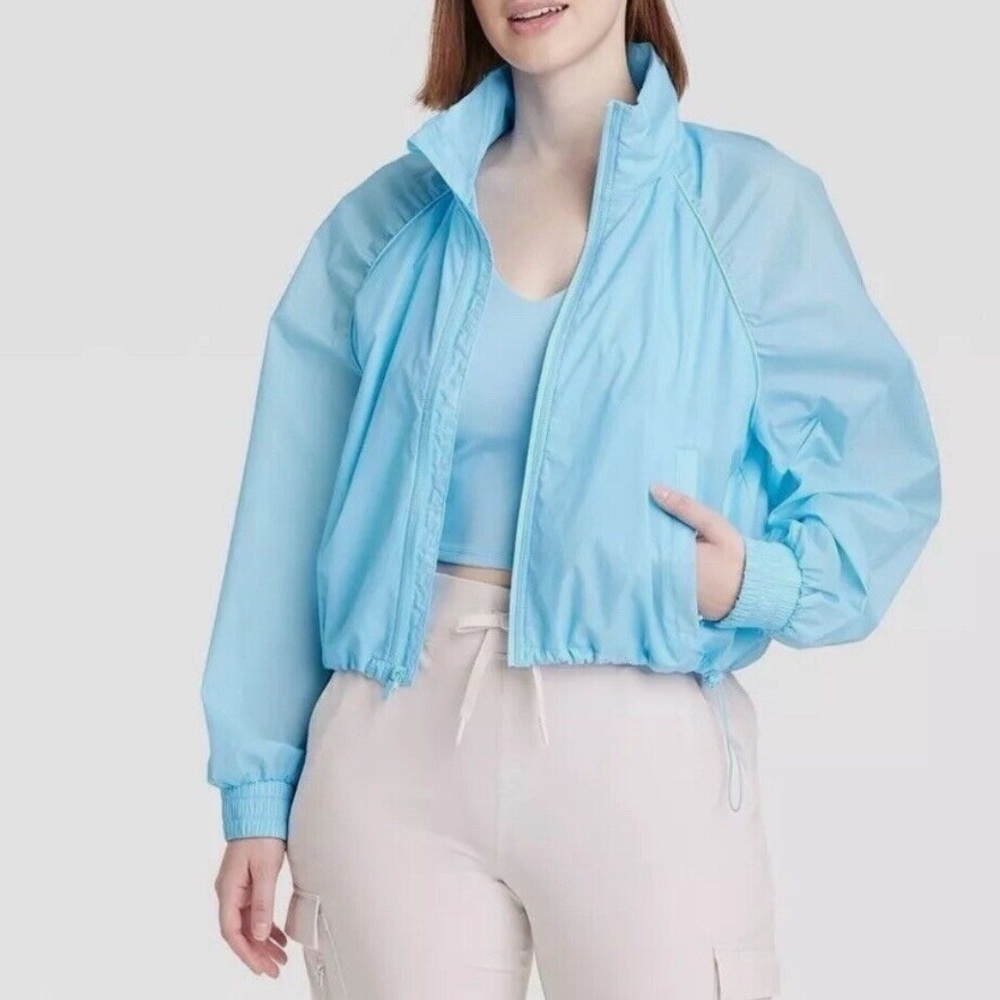 NWOT All in Motion Full Zip Windbreaker - Blue Size M Cropped
